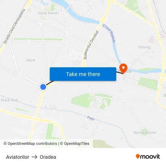 Aviatorilor to Oradea map