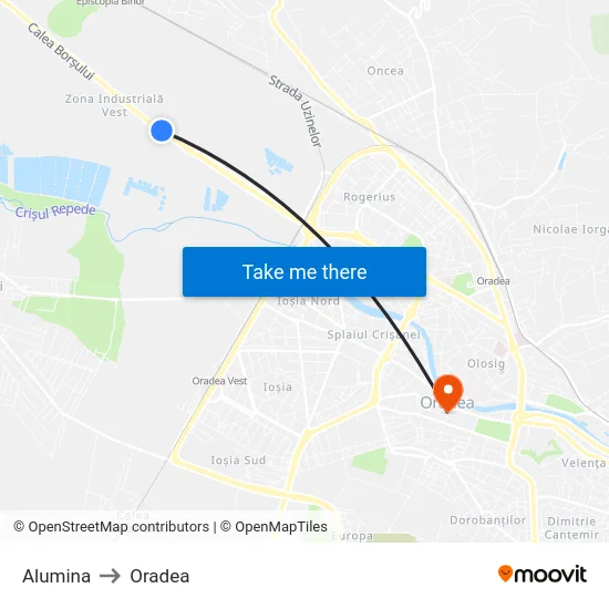 Alumina to Oradea map