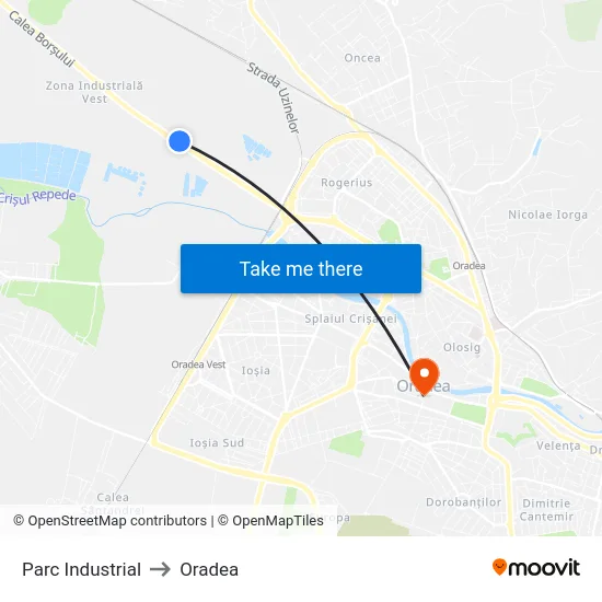 Parc Industrial to Oradea map