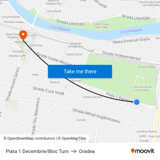 Piata 1 Decembrie/Bloc Turn to Oradea map