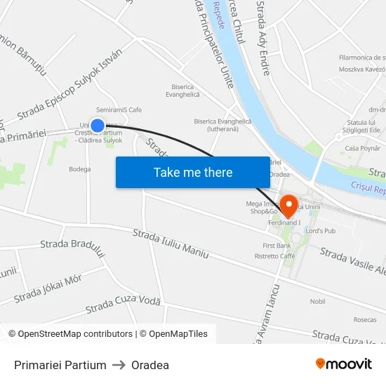 Primariei Partium to Oradea map