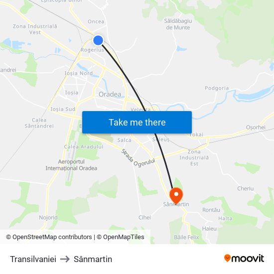 Transilvaniei to Sânmartin map