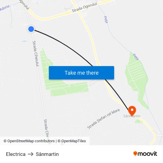 Electrica to Sânmartin map