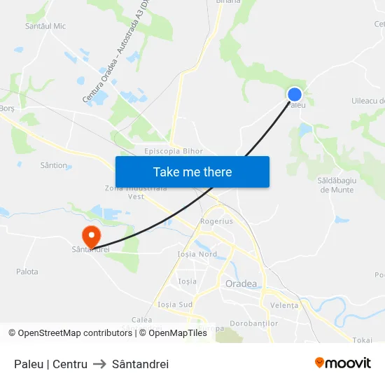 Paleu | Centru to Sântandrei map