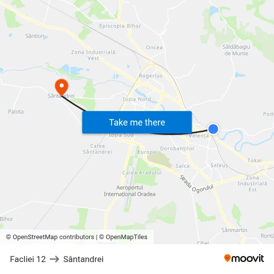 Facliei 12 to Sântandrei map