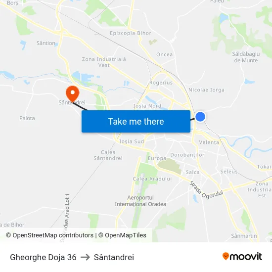Gheorghe Doja 36 to Sântandrei map