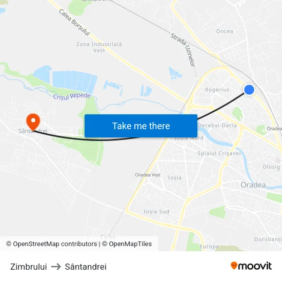 Zimbrului to Sântandrei map