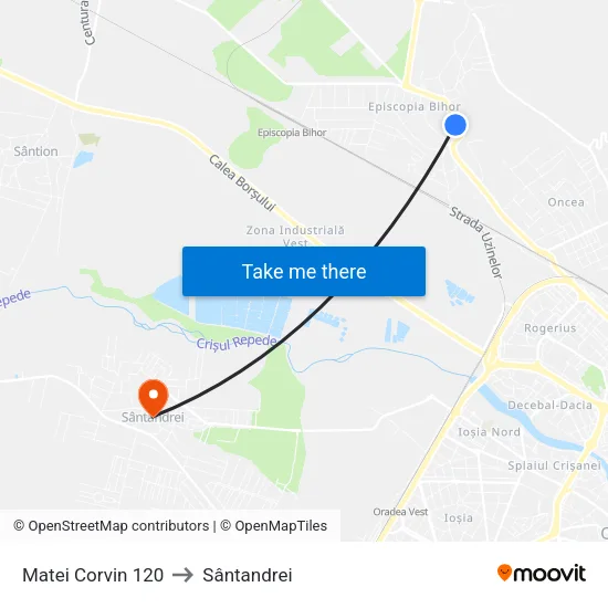 Matei Corvin 120 to Sântandrei map