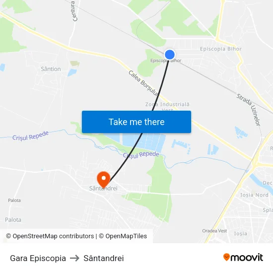 Gara Episcopia to Sântandrei map