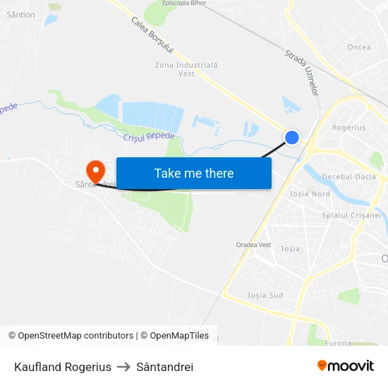 Kaufland Rogerius to Sântandrei map