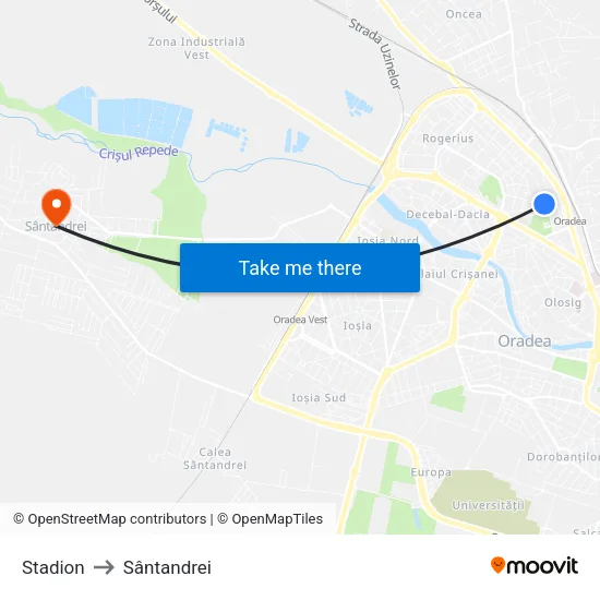 Stadion to Sântandrei map