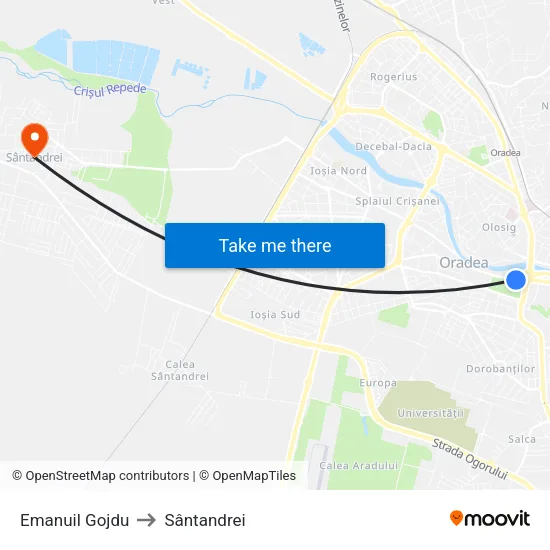 Emanuil Gojdu to Sântandrei map