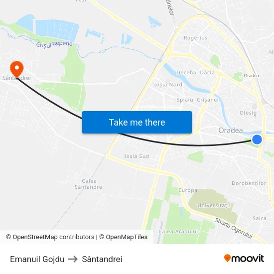 Emanuil Gojdu to Sântandrei map