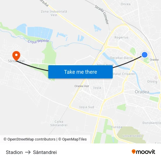 Stadion to Sântandrei map