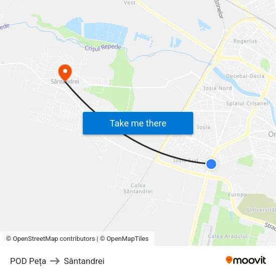 POD Peța to Sântandrei map