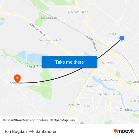 Ion Bogdan to Sântandrei map