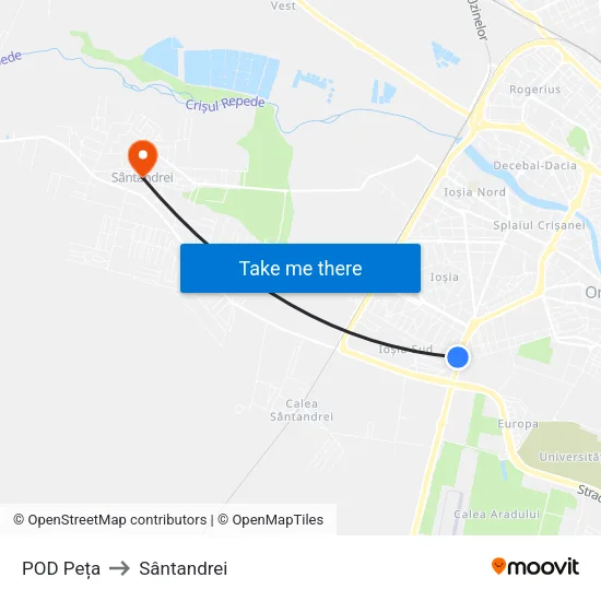 POD Peța to Sântandrei map