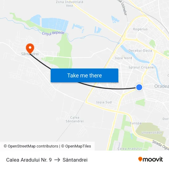Calea Aradului Nr. 9 to Sântandrei map