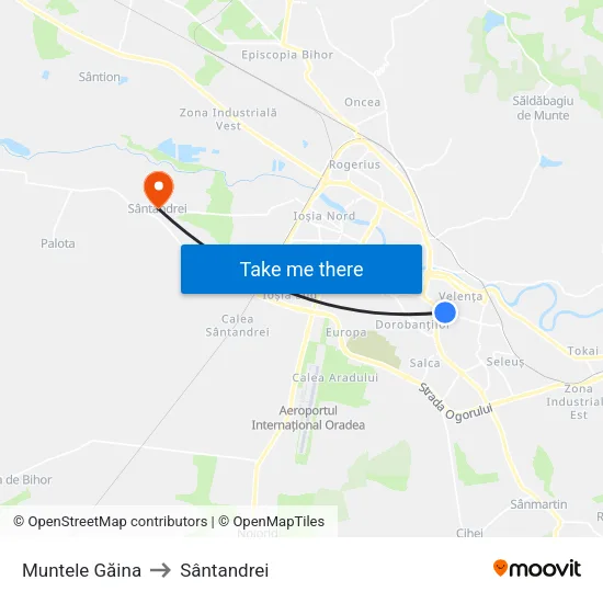 Muntele Găina to Sântandrei map