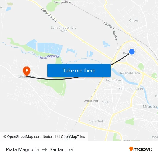 Piața Magnoliei to Sântandrei map