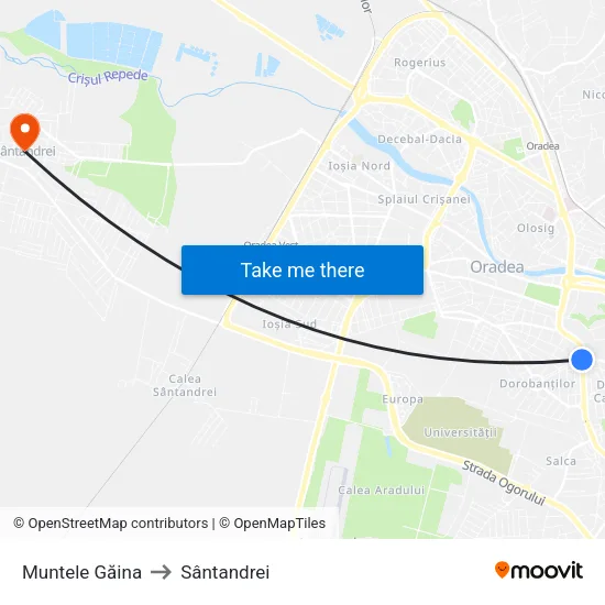 Muntele Găina to Sântandrei map