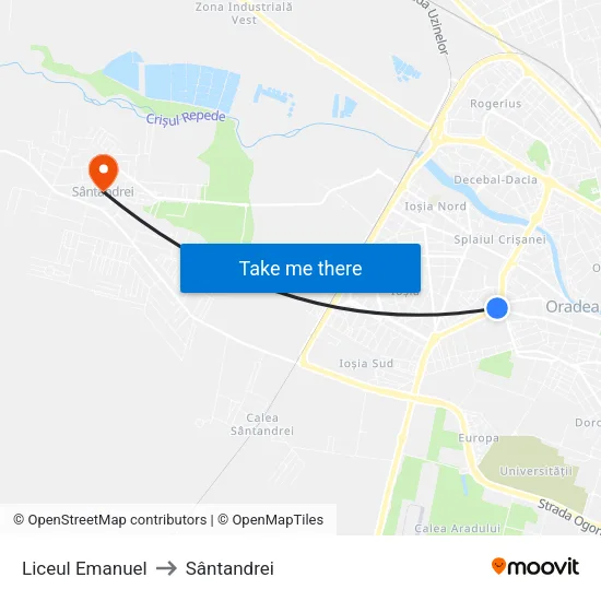 Liceul Emanuel to Sântandrei map