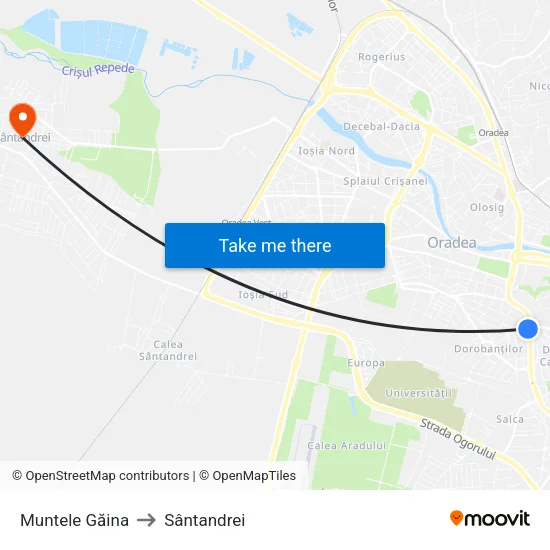 Muntele Găina to Sântandrei map
