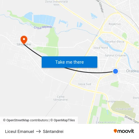 Liceul Emanuel to Sântandrei map