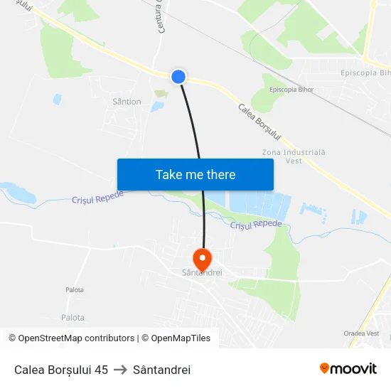 Calea Borșului 45 to Sântandrei map