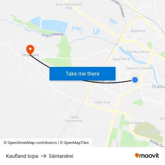 Kaufland Ioșia to Sântandrei map