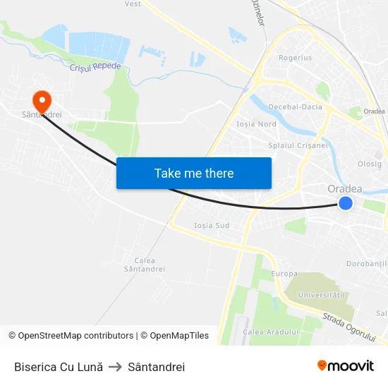 Biserica Cu Lună to Sântandrei map