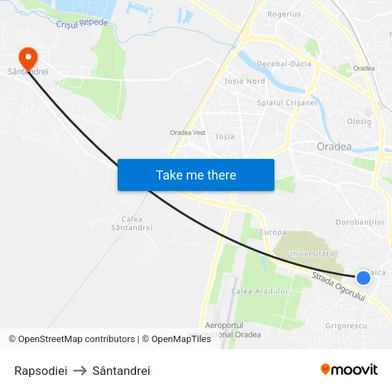 Rapsodiei to Sântandrei map