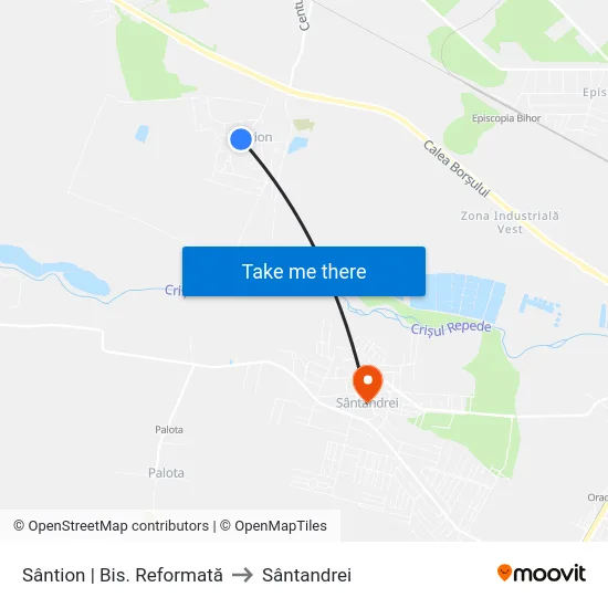 Sântion | Bis. Reformată to Sântandrei map
