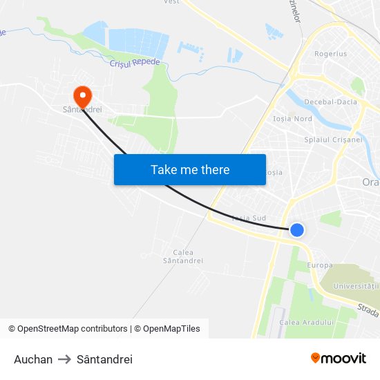 Auchan to Sântandrei map