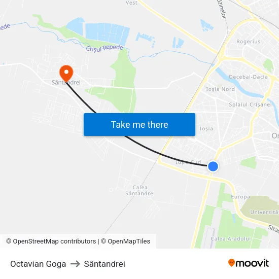 Octavian Goga to Sântandrei map