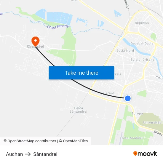 Auchan to Sântandrei map