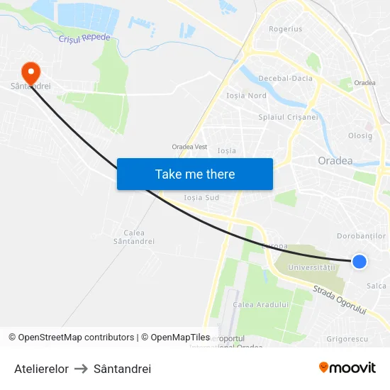 Atelierelor to Sântandrei map