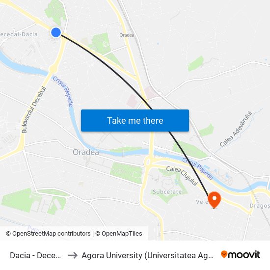 Dacia - Decebal to Agora University (Universitatea Agora) map