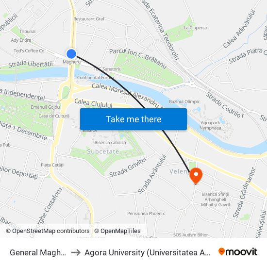 General Magheru to Agora University (Universitatea Agora) map