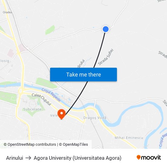 Arinului to Agora University (Universitatea Agora) map