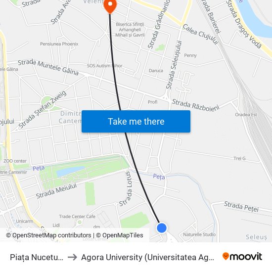 Piața Nucetului to Agora University (Universitatea Agora) map