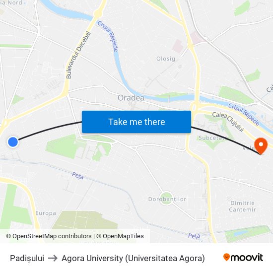 Padișului to Agora University (Universitatea Agora) map