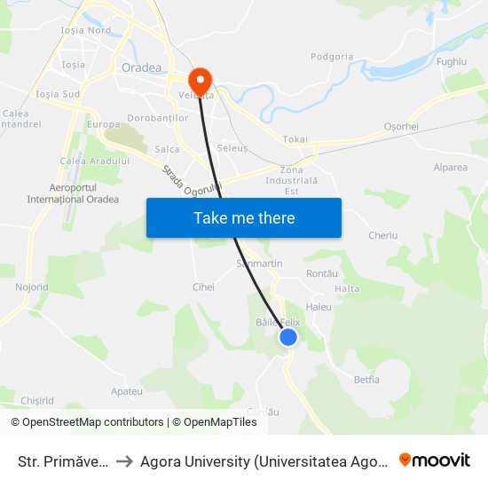 Str. Primăverii to Agora University (Universitatea Agora) map