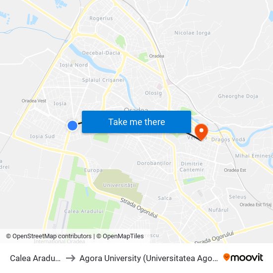 Calea Aradului to Agora University (Universitatea Agora) map