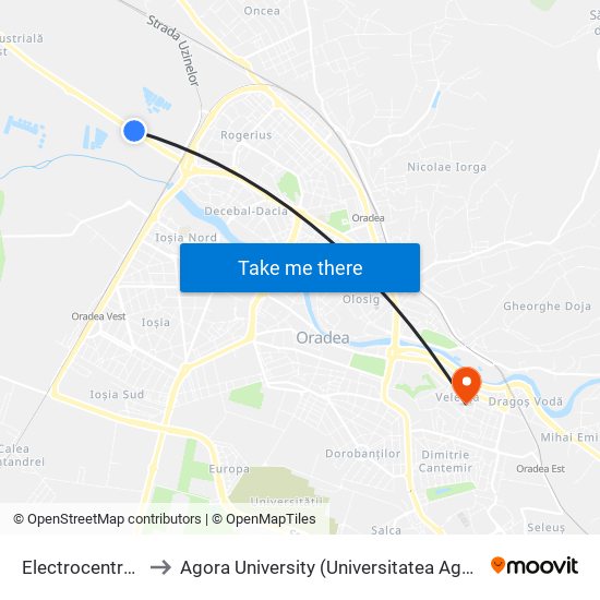 Electrocentrale to Agora University (Universitatea Agora) map
