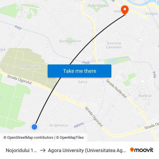 Nojoridului 110 to Agora University (Universitatea Agora) map