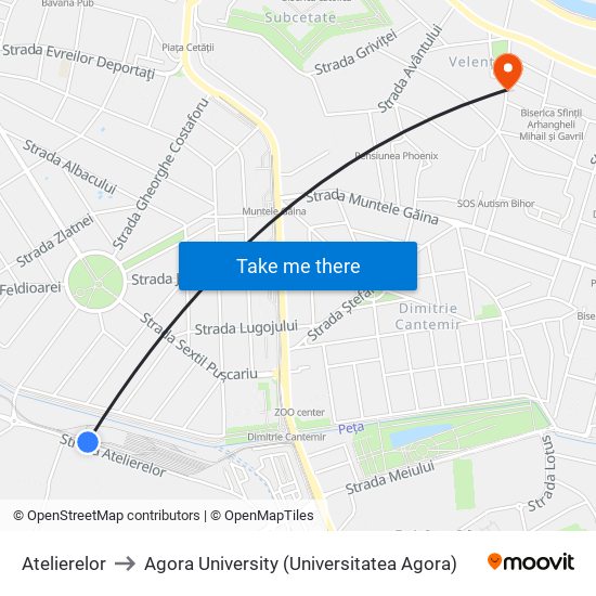 Atelierelor to Agora University (Universitatea Agora) map