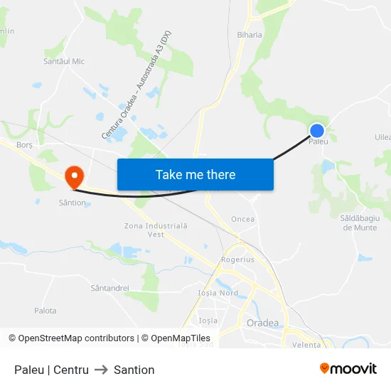 Paleu | Centru to Santion map