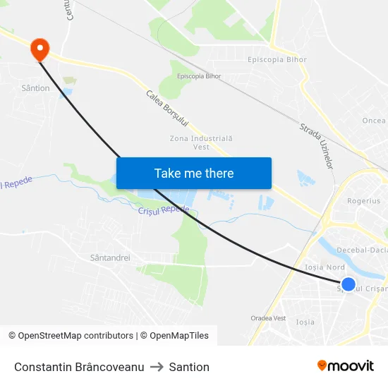 Constantin Brâncoveanu to Santion map