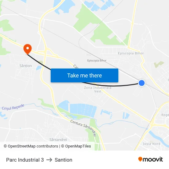 Parc Industrial 3 to Santion map